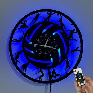 Silent Volleyball Wall Clock, Quiet Art Decor, Coach Gift, Sport Room Decoration, Easter Joy, No Noise, Field Net & Player Art