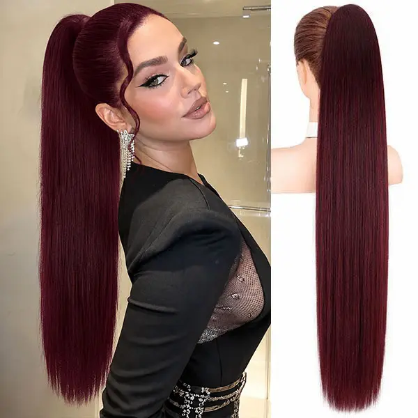 Long Straight Ponytail Extension 30 inch Claw Ponytail Hair Extensions Synthetic Clip in Pony Tails Hairpieces Fake Straight Ponytail for Women
