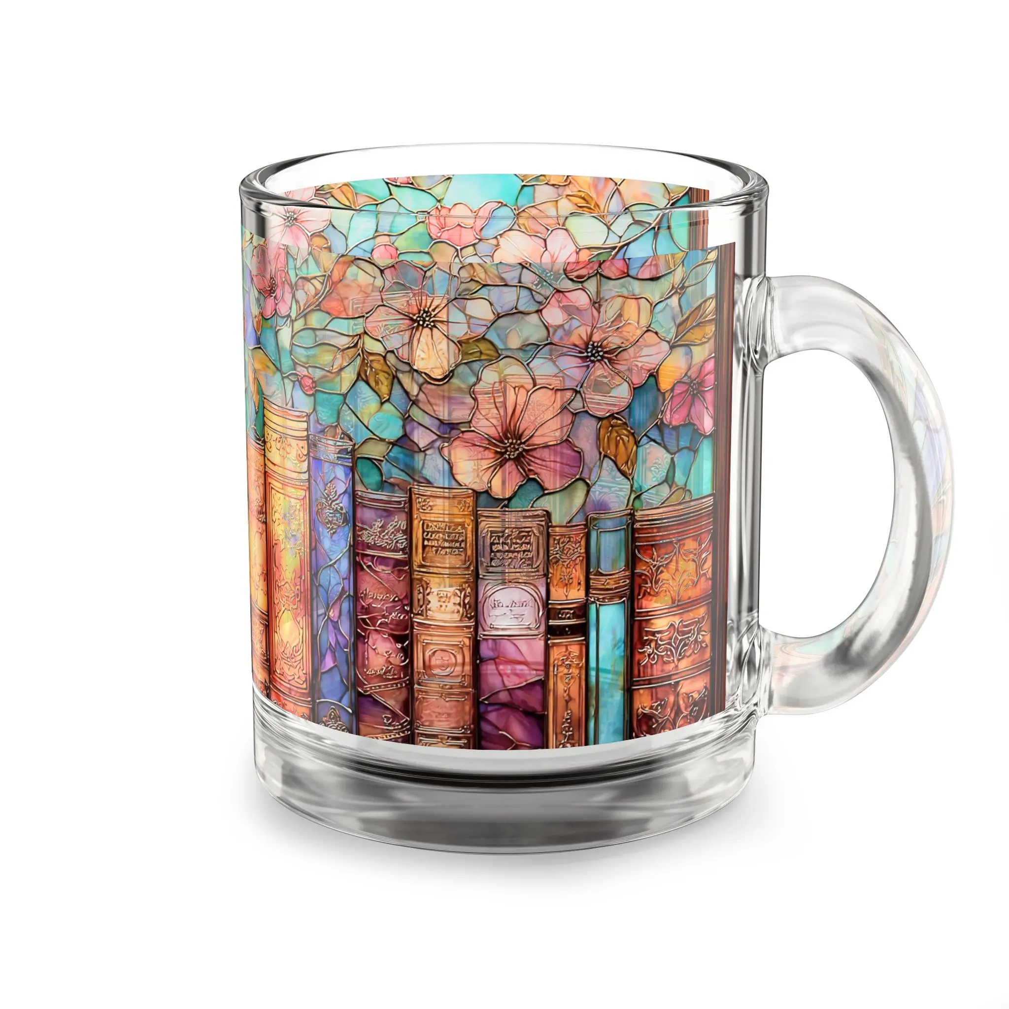Stained Glass Bookshelf Glass Mug ✨ Cozy Book Lover Gift | 10oz