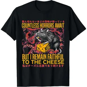 I Remain Faithful To The Cheese Vintage Japanese Rat Lover T-Shirt Pure Cotton Graphic Tees: Unisex Gifts for Men Menswear Top