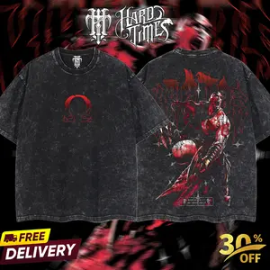 HardTimesClothing Kratos God Of War 28.10 Retro Vintage Unisex Oversize Anime Manga Acid Washed Heavyweight Cotton T-shirt, Anime Merch, Gift For Anime Fan. Menswear Oversized