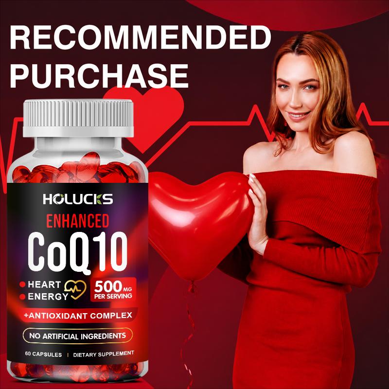 Enhanced CoQ10 500mg, with Citrus, Grape Seed, Turmeric, Amla Extract, Trans-Resveratrol, Garlic, Support Heart Health, Antioxidant, Energy Production, Coenzyme Q10 Dietary Supplement Capsules
