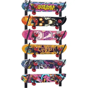 6-Tier Snowboard & Skateboard Wall Mount Rack Space-Saving Multi-Functional Black Storage Solution