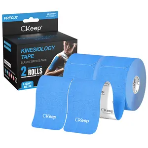 Ckeep Precut Kinesiology Tape, 2 Rolls - Original Cotton, Latex-Free tapes for Knee Shoulder Pain, Injuries & Sprains (Light Blue)