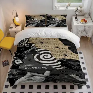3Pcs WEDNESDAY Gothic Art Collage Nevermore AcademyPatterned Polyester Skin-Friendly Soft Bedding Set, Stylish Art Design, Christmas & Birthday Gift, Great for Bedroom & Guest Room, 1 Duvet Cover + 2 Pillowcases (No Insert)