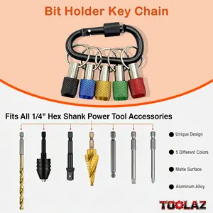 1/4" Hex Bit Holder Keychain, Quick Release 5-Hole Aluminum Alloy Tool Organizer for Screwdriver Bits, Drill Bits and Impact Driver Accessories