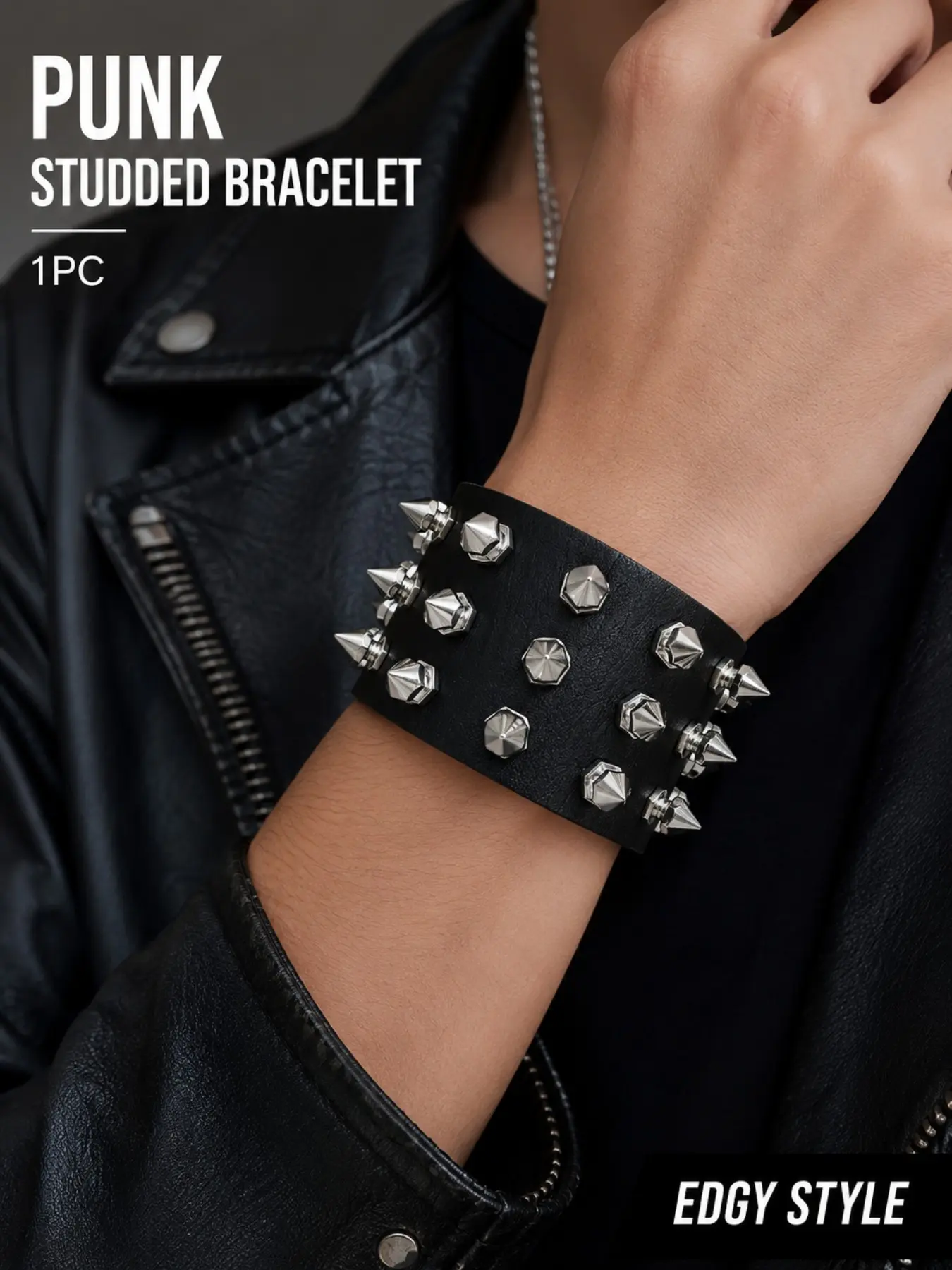 Punk Rock Leather Rivet Bracelet Set, Gothic Spiked Wristband, 80s Motorcycle Style, Unisex (1/5 Pieces), Fashion Accessory, Fashion Bracelets, Fashion Cool Accessories