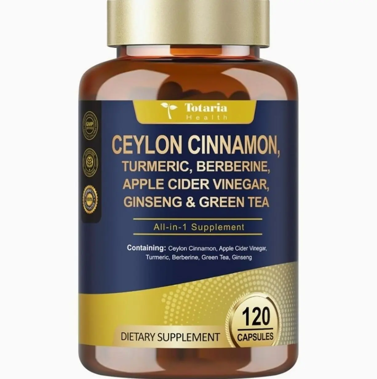 18-in-1 Organic Ceylon Cinnamon Capsules with Berberine, Ceylon Cinnamon Supplement w/Apple Cider Vinegar Turmeric Bitter Melon Milk Thistle, for Metabolism, Energy, Heart*, 120 Counts