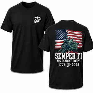 Semper Fi USMC 250th Anniversary T-Shirt – Marine Corps Flag Raising Graphic Tee, Patriotic Military Shirt for Veterans, Active Duty Marines & Supporters, 1775–2025 Commemorative Apparel