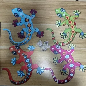 Metal Gecko Outdoor Wall Decoration, 4pcs 3D Metal Colorful Gecko, Garden Yard Decor, Garden Sculptures Statues, Indoor/outdoor, Gift for Family & Friends