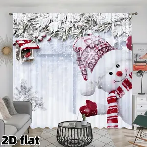 Christmas Snowman Curtain Set, Winter Holiday Window Decor, Scarf Design, Nordic Pattern, Polyester Fiber, Living Room Bedroom Balcony Kitchen, Home Decoration Curtain
