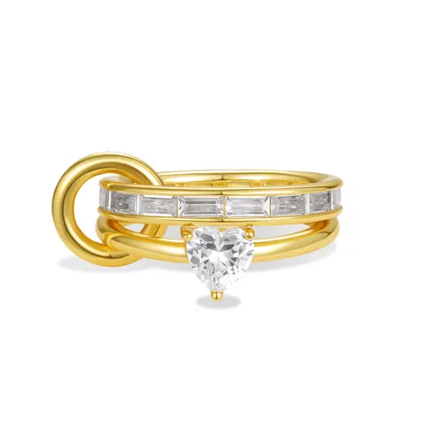 KissYan Women's 14k Gold Plated Interlocked Solitaire Stackable Rings Set - Dainty Pave 5A-Grade Precision Cut Zircon, 2-Toned Lead-Free Multi-Rings, 20g, Sizes 6-9, Adult Daily Wear Jewelry, Ideal Anniversary Christmas Gifts