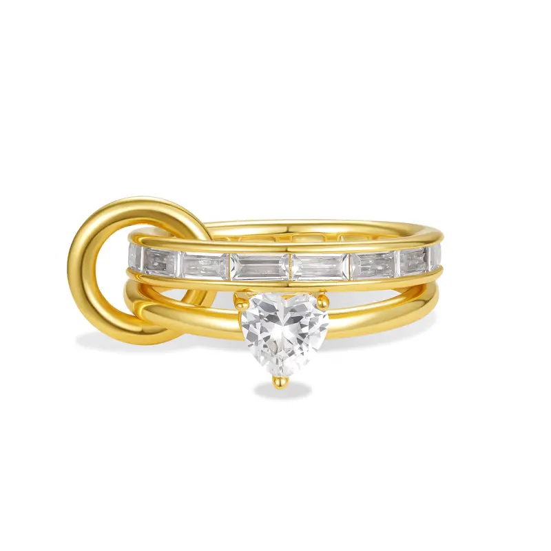 KissYan Women's 14k Gold Plated Interlocked Solitaire Stackable Rings Set - Dainty Pave 5A-Grade Precision Cut Zircon, 2-Toned Lead-Free Multi-Rings, 20g, Sizes 6-9, Adult Daily Wear Jewelry, Ideal Anniversary Christmas Gifts