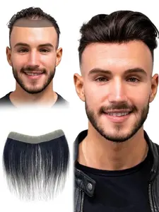 Men's V-shaped Frontal Human Hairpiece, Natural Looking Human Hairpiece for Men, Invisible Comfortable Hairpiece for Daily Wear, Straight Frontal, Human Wig Hair