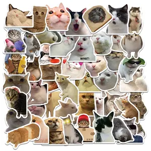 50pcs Funny Meme Cat Stickers Pack, Waterproof Cute Cat Meme Decals for Laptop, Water Bottle, Luggage, Skateboard & Phone Case, Cat Lover Gift