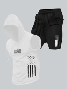 Men's Hooded Tank Top & Shorts Set, Fashion Sportswear Two-Piece, Comfortable Casual Wear for Daily Activities, Casual Gym Wear