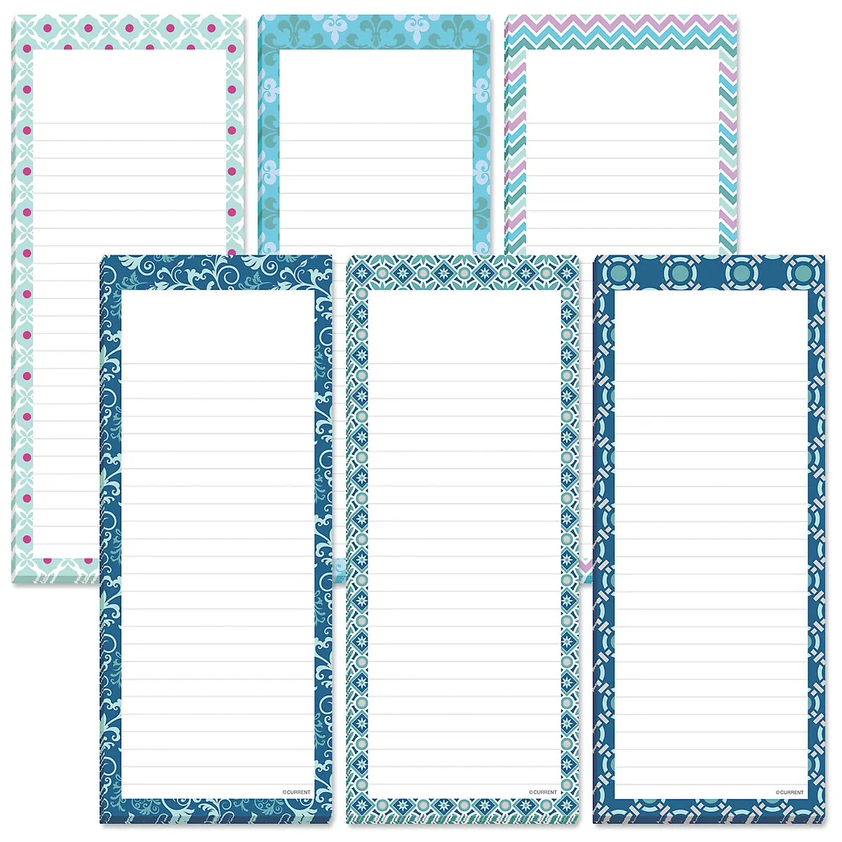 Lillian Vernon Cool Patterns Magnetic Notepads Set of 6 List Pads 6 Designs 50 Sheet Pads 3 1/4 x 8 Inches Lined Memo Pads for Shopping List and Office Organizer