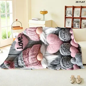 Cozy Love-themed Knitted Gnome Throw Blanket, Single-sided Printed, Multiple Specifications Available, Perfect for Napping & Relaxing, Soft Flannel Material, Ideal for Adults, Adds Warmth & Charm to Home, Office & Travel