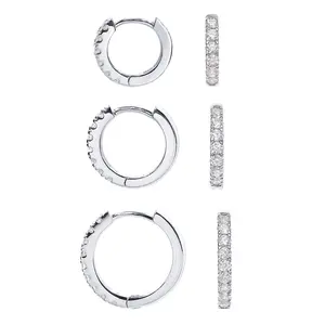 PAVOI 14K Gold Plated Cubic Zirconia Huggie Hoop Earrings for Women - 925 Sterling Silver Posts 3-Pair Earrings Set