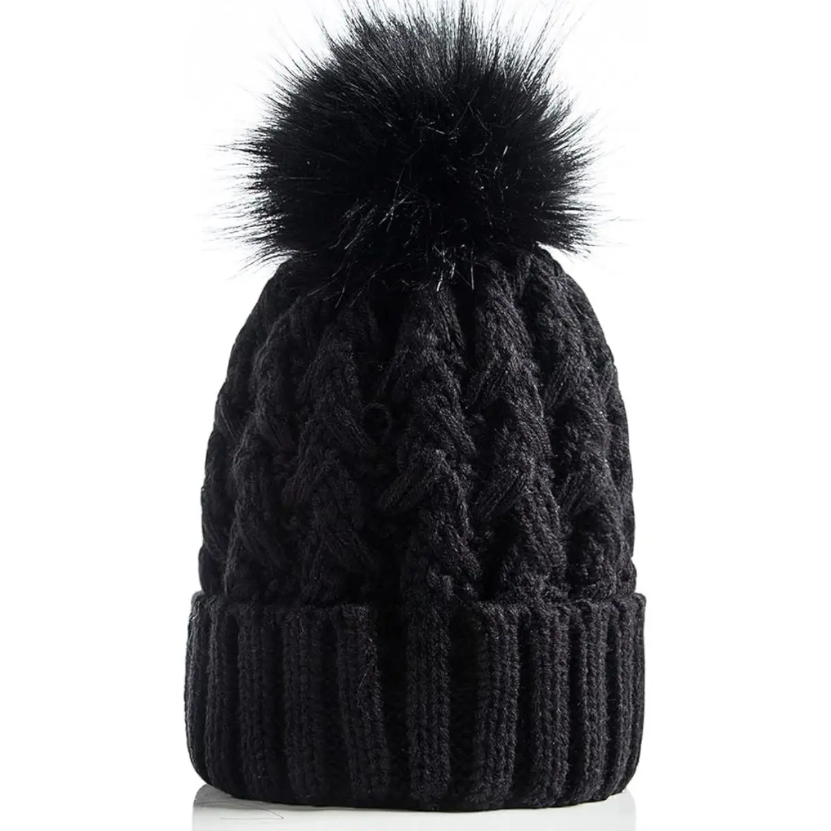 Black cable knit beanie