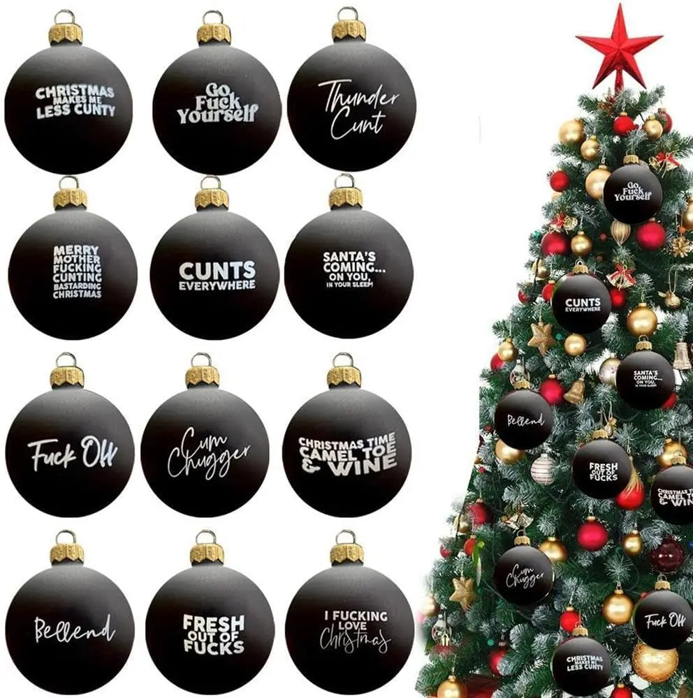 12 Offensive Christmas Ornaments – Naughty Gag Decor for Tree, Funny Holiday Gift Idea for Adults & Secret Santa Exchange - Funny Christmas Decor – Holiday Trees & Gifts – Ball Ornaments – Hilarious Offensive Humor