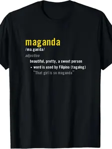 Retro Filipino Pride T-Shirt - Maganda Definition & Tagalog Script, Round Neck Casual Shirt Suitable for Year-Round Wear, Cultural Apparel Gift for, Machine Washable