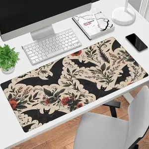 1pc Gothic Bat & Floral Design Large Gaming Mouse Pad - Non-Slip Rubber Base, Stitched Edges, Perfect for Home & Office Setup, Home Office Mat |   Gothic Theme Decor |   Stitched Edges Mat, Mouse Pads for Desk