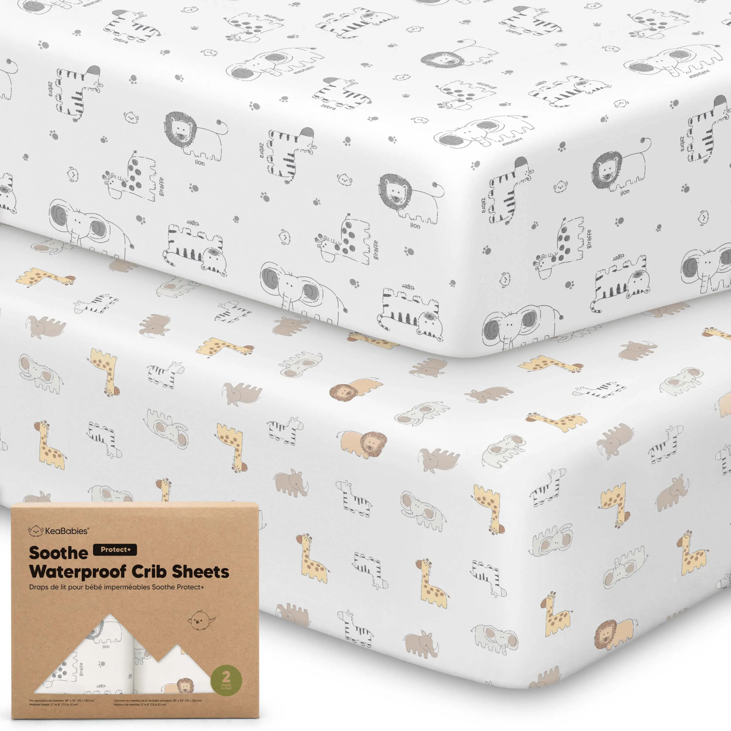 2-Pack Waterproof Crib Sheets for Boys, Girls - 52x28 Fitted Organic Cotton Baby Crib Sheets, Toddler Mattress Protector Cover, Washable, Soft & Durable Baby Bedding Essentials