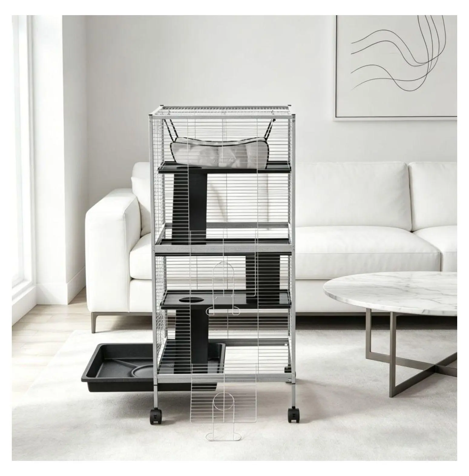 Hamster Cage 4 Tier Pet Cage with Wheels White Small Animal Habitat - Chinchilla, Sugar Glider, Kitten Cage with Ramps & Hammock default title
