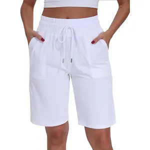 Women's Bermuda Shorts 10" Long High Waisted Comfy Jersey Knee Length Shorts with Pockets for Athletic Casual Wear