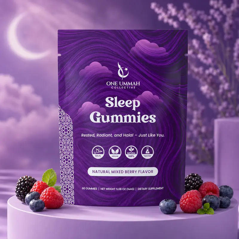 Halal Certified Melatonin Tasty Chewable Sleep Support Gummies - 3mg Melatonin, GABA, L-Theanine, Calming Herbs Blend - 60 Pieces Natural Nighttime Relaxation Supplement, Tasty Sleep Aid