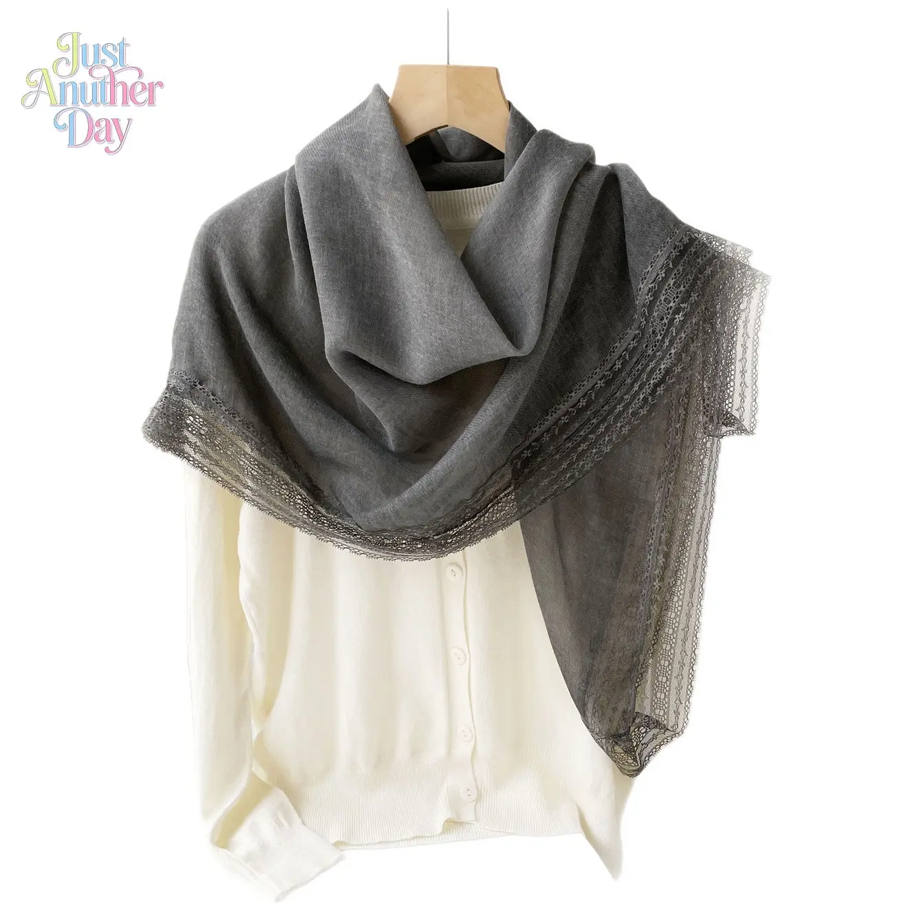 Solid Color Cotton Linen Square Scarf, Lace Trim Lightweight Shawl, Women's Multi-Use Scarf for Spring, Summer, Vacation & Sun Protection
