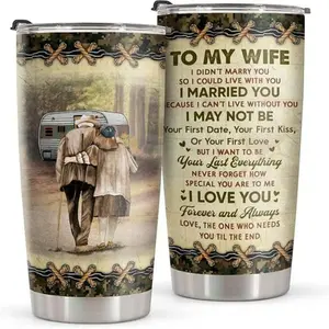 To My Wife Anniversary Gift 20oz Tumbler, "Your Last Everything" Romantic Quote Cup, Vintage Camper Couple Travel Mug from Husband