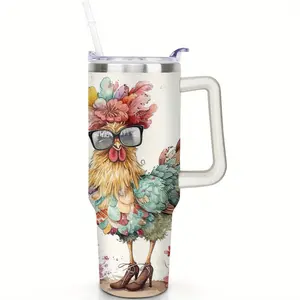 40oz Rooster Rider Tumbler with Straw & Handle - Shockproof Stainless Steel, Vibrant Rooster Design, Rust-Resistant, Dishwasher Safe - Perfect for Office, Camping, Rural Commute - Unique Gift for Country Lifestyle Enthusiasts, Camping Drinkware, Rustic Fa