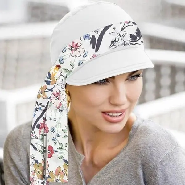 Katia Plus White Soft Sun Hats for women, Chemo Headwear and Scarves for women UPF 50+ Sun Protection, newsboy Bamboo Baseball Cap Hair Loss