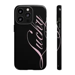 LUCKY Pink Text on Black Tough Themed Phone Case Cover for iphone 17 phone case 16 pro max 15 Plus 14 13 12 11 Cute, clear, military-grade, high-end, durable, shockproof, and drop-resistant 2-in-1 glossy phone case