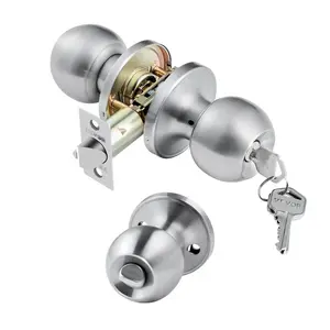 VEVOR Keyed Entry Door Knob, Satin Nickel Door Knob with Round Ball, Keyed Exterior Thumb Turn Lock Interior, All Metal Doorknobs Hardware with Lock and Keys, Modern Design for Bedroom Bathroom