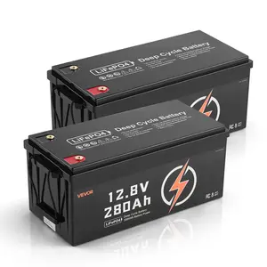 VEVOR 2 Pack 12V 280Ah LiFePO4 Battery, Up to 15000 Cycles, Deep Cycle Lithium Iron Phosphate Battery with Built-in BMS, Low Temp Protection, 10 Years Lifetime, for Solar Off-Grid Home Energy Storage