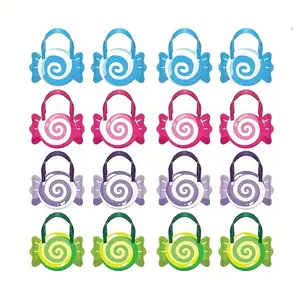 16 Piece Sweet Theme Non-Woven Handbags, 4 Styles, Multicolor Swirl & Bow Design, Ideal for Birthday, Wedding, Christmas, Halloween Party Gifts