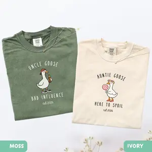 Comfort Colors Funny Auntie And Uncle Goose T-Shirt, Personalized Matching Aunt Uncle Pregnancy Announcement, New Aunt Uncle Gift, Funny Silly Goose Tee