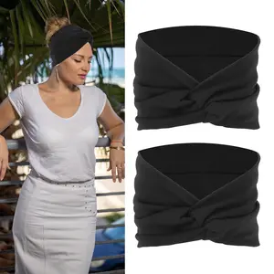 Unique Bargains 2pcs Wide Headbands, Twisted Knot Wide Headbands, Wide Bohemia Headband, Elastic Non-Slip Headbands for Women for Sports