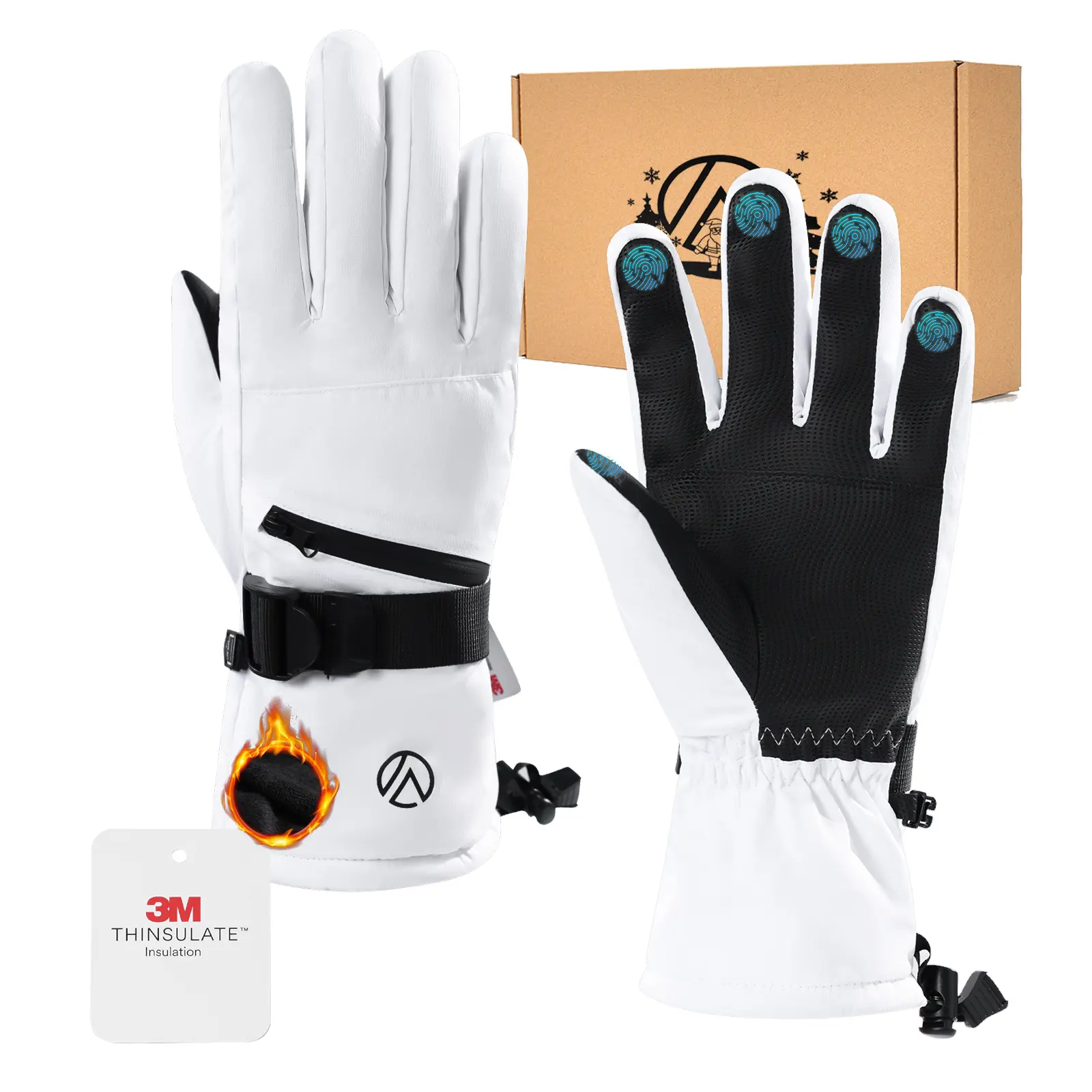 INPAKO 3M Thinsulate Waterproof Ski Gloves (-25°F) - Touchscreen Thermal Snow Gloves with Zipper Pocket for Men, Women & Kids, Hand Gloves Hand Cover
