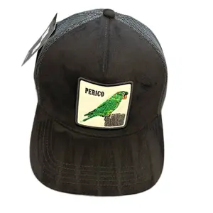 Gorra Negra Mi Ranchito Common Gamuza Logo de Perico Black Trucker Hat with Green Parrot Patch