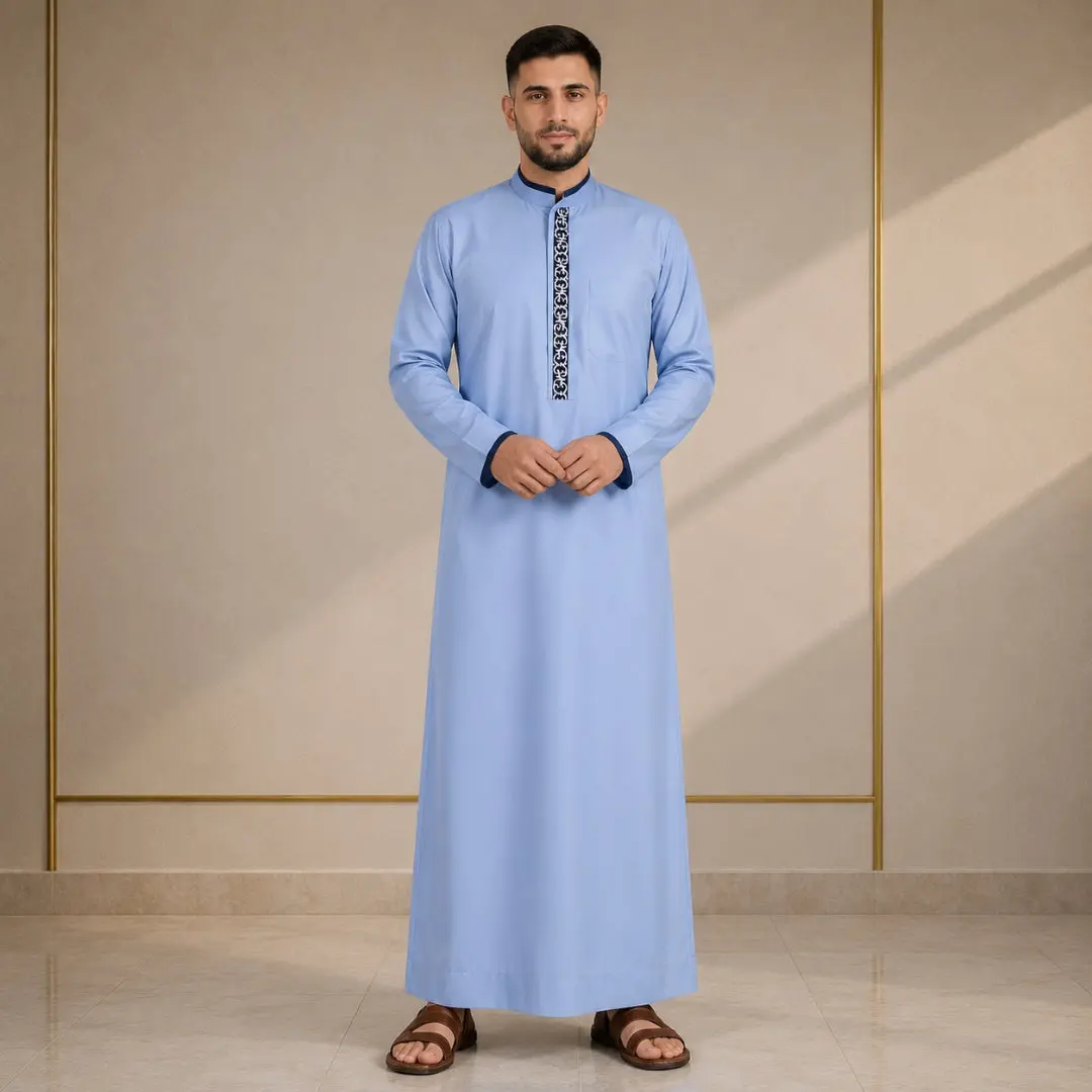 Regal Azure Blue Saudi Thobe - Men Regal Azure Blue Saudi Thobe - Men