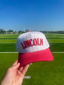 Curved Lincoln Hat | Red/Natural Pinstripe Cotton