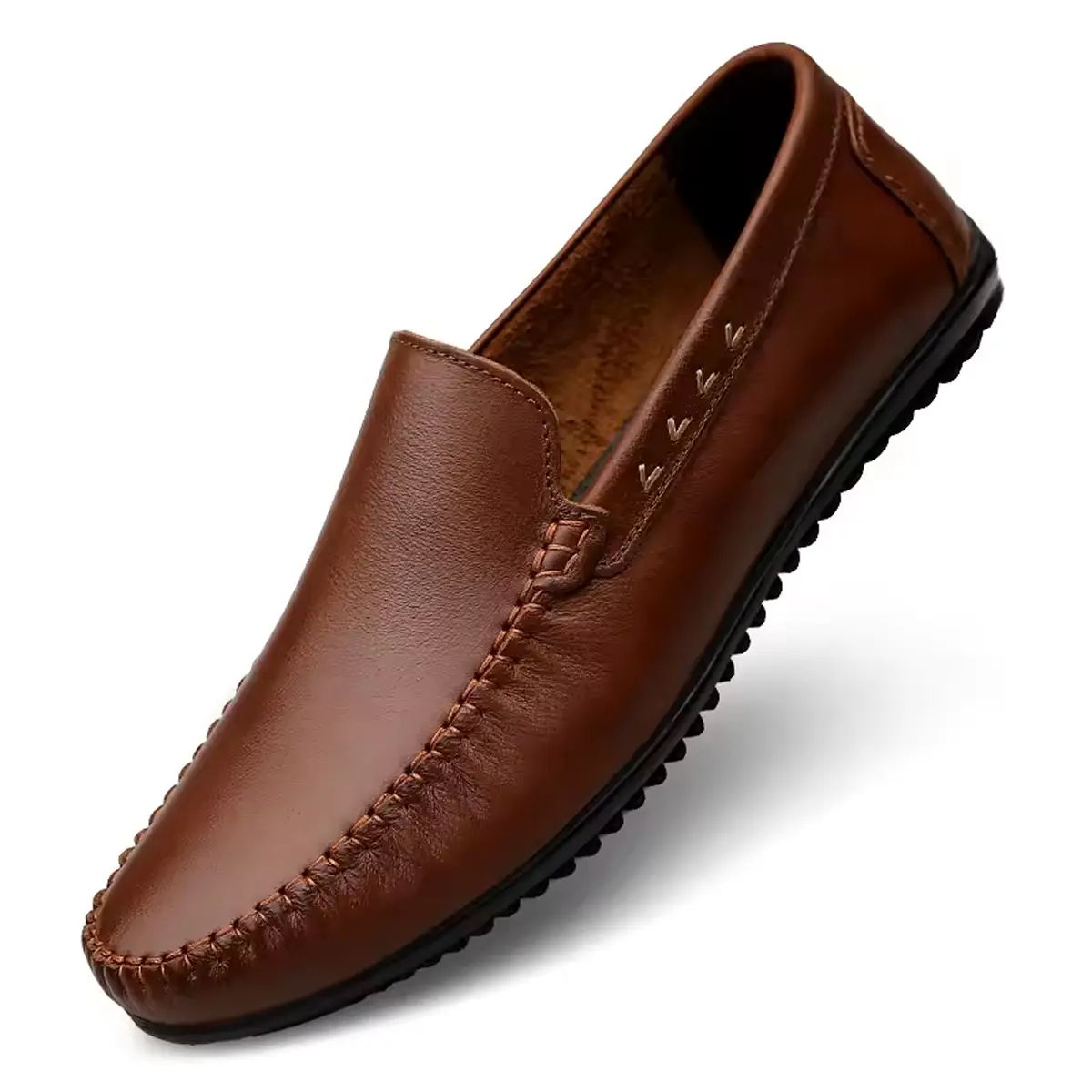 Luxury Brand Genuine Leather Men's Casual Shoe Breathable Office Loafers High Quality Slip On Driving Shoes Handmade Moccasins Brown