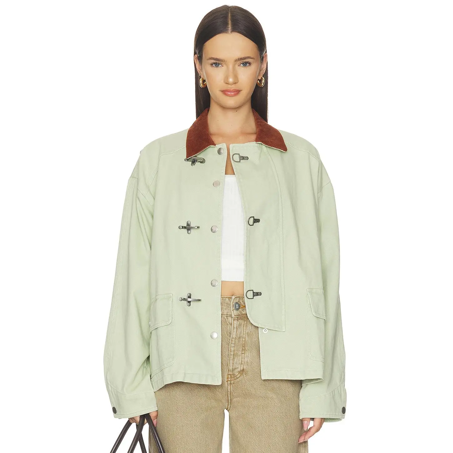 Found Washed Fireman Clasp Workshop Jacket in Sage Green