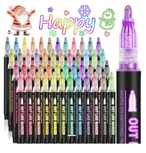 Whimsical Little Shop Double-Line Outline Art Marker Pen Set, 8, 12, 24, 36, DIY Graffiti Highlighter Pens Drawing Markers for Scrapbook, Poster and Card Coloring