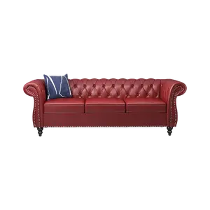 Giratree Furniture 84" 3-Seater Leather Sofa | Tufted Back Chesterfield Upholstered Couch | Perfect for Living Room, Office, Lobby, Lounge & Contemporary Spaces