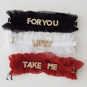 AMETO Custom Tulle Ruffle Garter - Personalized Thigh Garter for Bridal & Honeymoon - Soft Stretch Tulle for Comfortable Fit - Handmade Lingerie Accessory